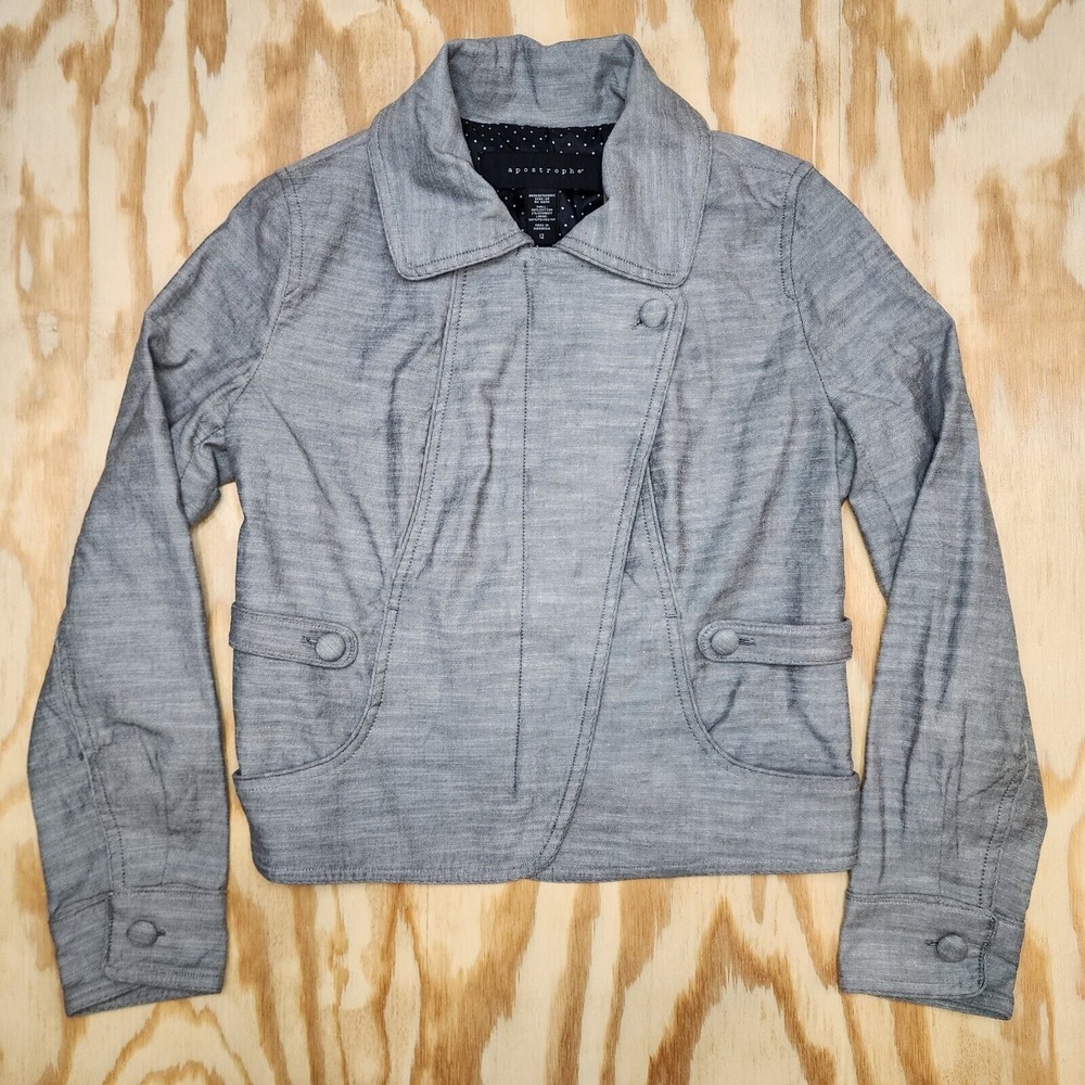 Apostrophe Stretch Piped Jacket Misses Size 12 Gray Cute Bomber Style Zip - Picture 3 of 8